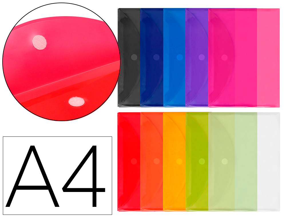Sobre de polipropileno A-4 colores surtidos
