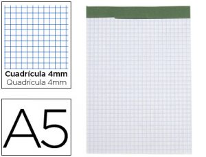 Bloc notas liderpapel cuadro 4 mm a5 80 hojas 60 g/m2 perforado sin tapa.