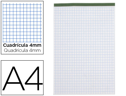Bloc notas liderpapel cuadro 4 mm a4 80 hojas 60 g/m2 perforado sin tapa.