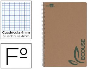 Cuaderno espiral liderpapel folio ecouse tapa cartulina kraft 80h papel reciclado