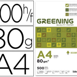 Papel A-4 80 grs. Paquete de 500 hojas Greening- Loan papelería