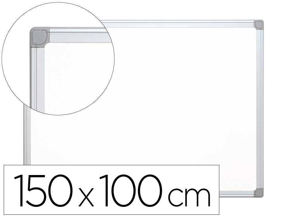 Pizarra blanca lacada magnética con marco de aluminio de 150 x 100 cm.