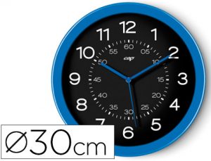 Reloj cep de pared plastico oficina redondo 30 cm de diametro color azul