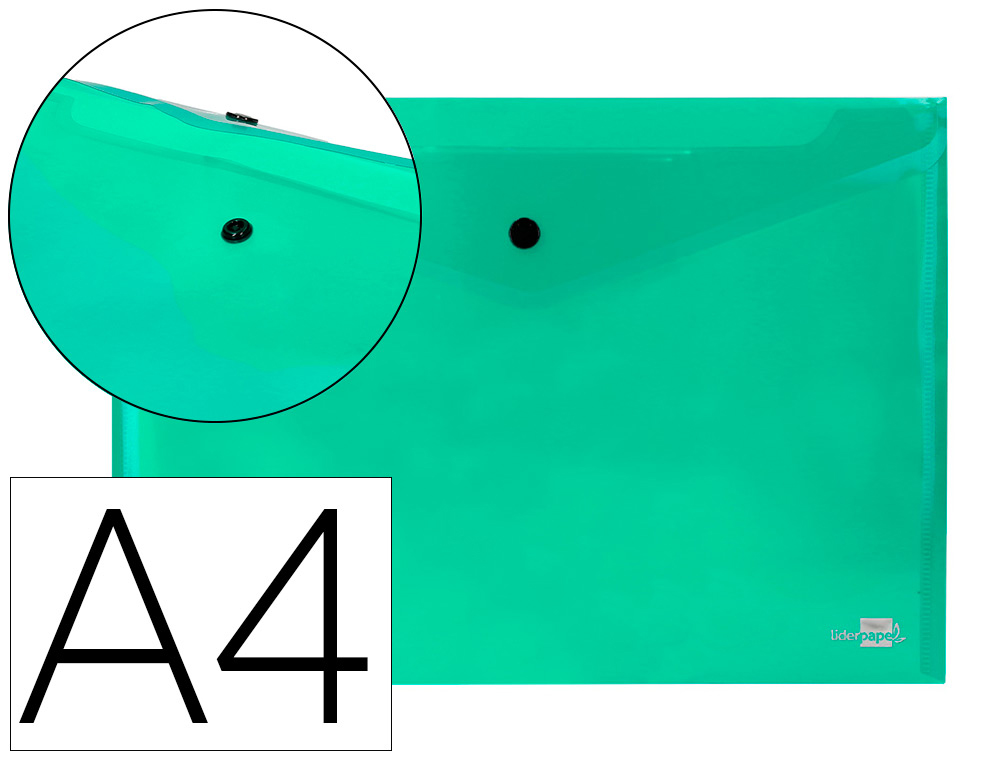 Sobre de polipropileno verde con broche A-4