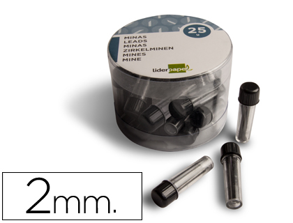 Minas de grafito para compás 2 mm estuche de 3 minas Minas de grafito para compás 2 mm. de gran resistencia en estuche de 3 unidades.