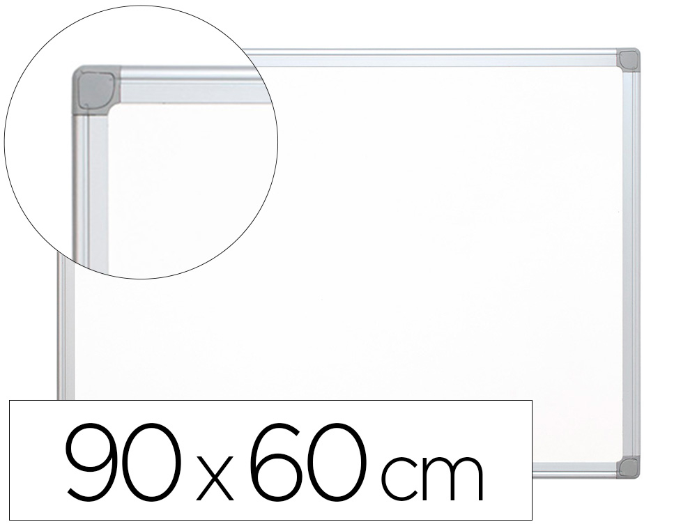Pizarra blanca lacada magnética con marco de aluminio de 90 x 60 cm.